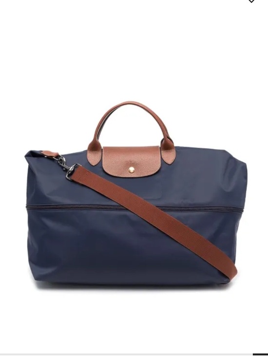 Longchamp Handbags - NWOT Longchamp Le Pliage extendable Travel Bag Navy Duffel Bag Leather Trim